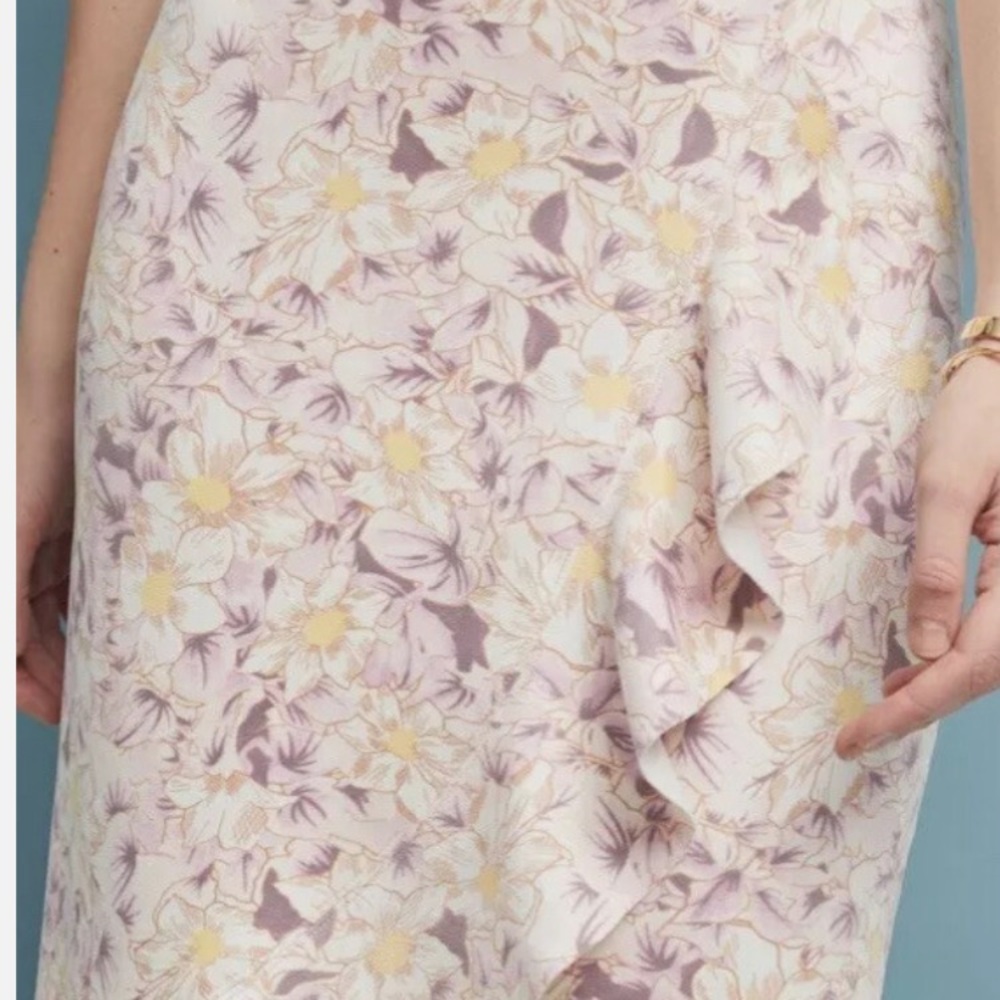 🆕 NWT by Anthropologie Skye Floral Lavender/Cream Ruffle Faux Wrap Skirt Resort
